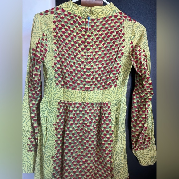 Vintage 70s Hippie Boho Indian Cotton Paisley Blockprint Tunic Dress Size XS - Picture 4 of 11